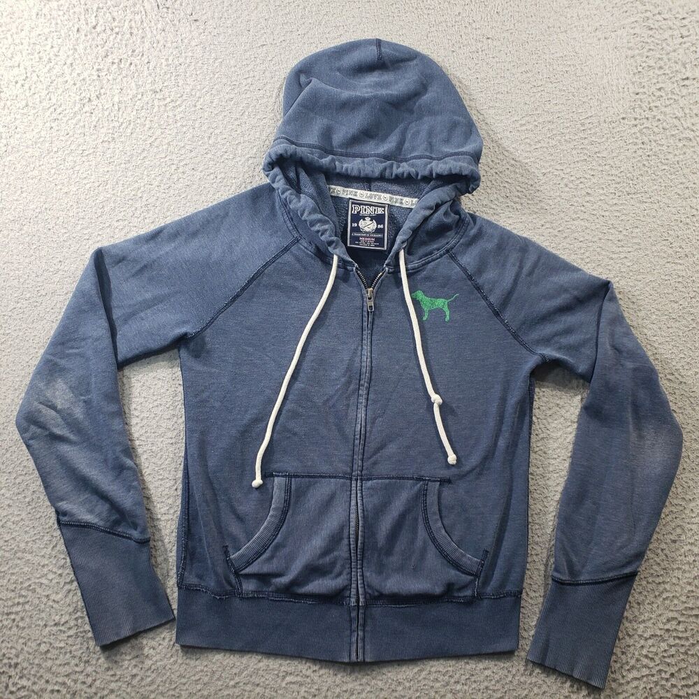 Victoria's Secret Pink Hoodie Women's Medium Blue Full Zip Stretch Sweatshirt